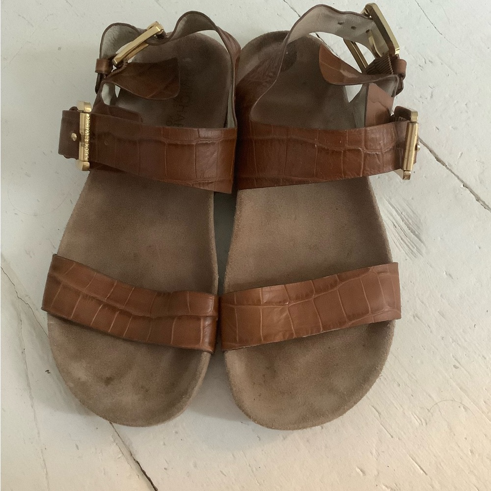 Michael Kors size 6 leather sandal gold buckles gently worn